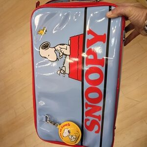 Snoopy Vinyl Travel Medium Size Suitcase- Light Blue & Red